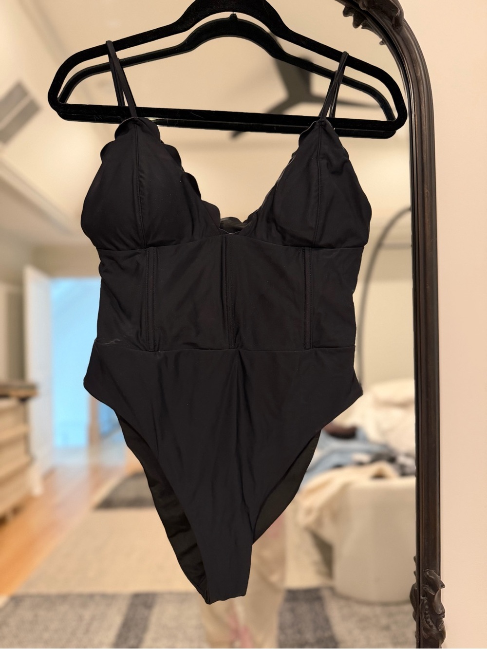 Ramy Brook Corset Black Scalloped-Edge One-Piece